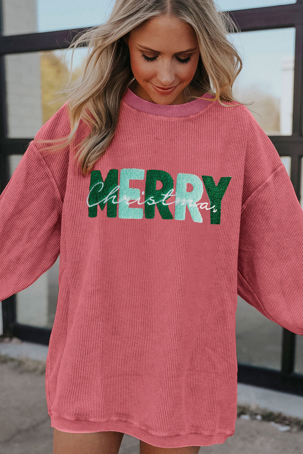 MERRY Christmas Corded Pullover Sweatshirt