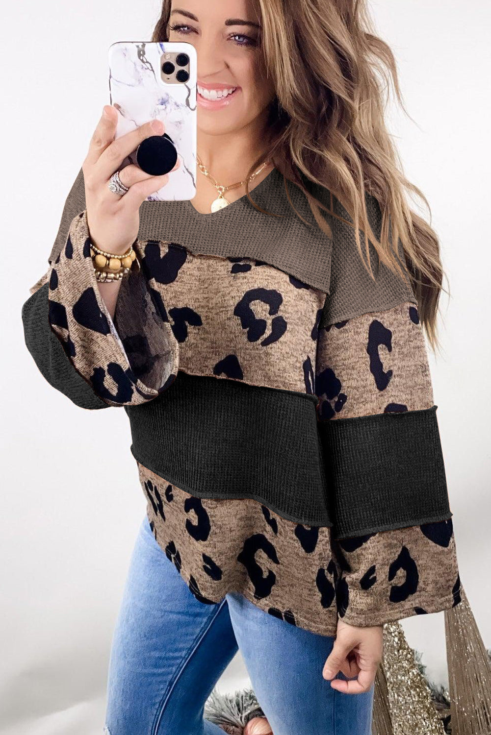 Leopard Patchwork Knit Top