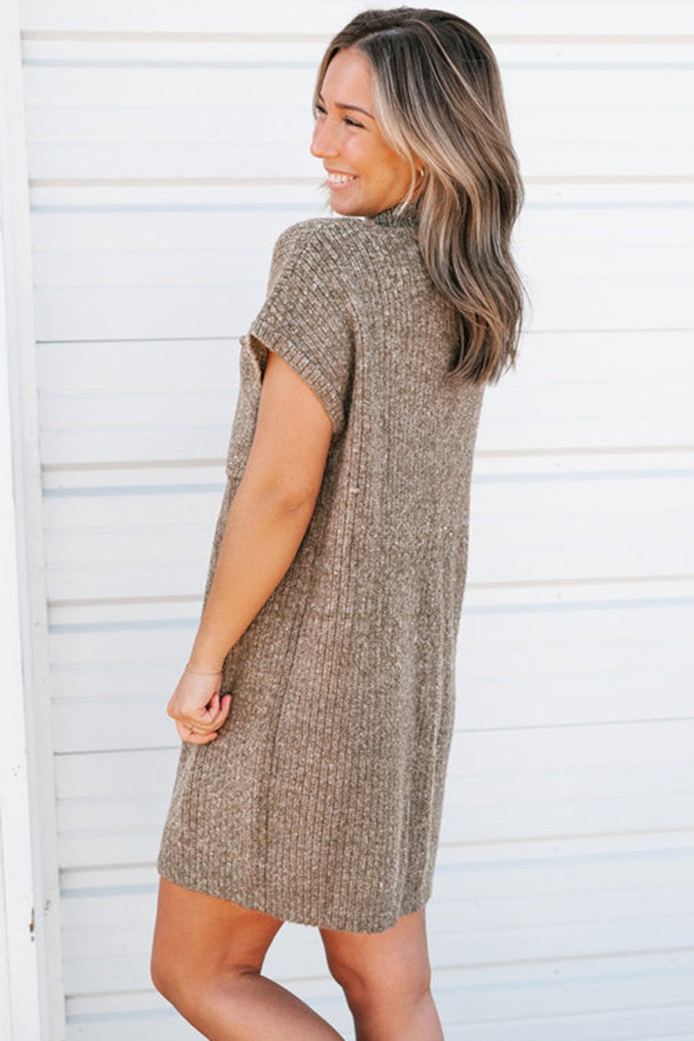 Pocket Ribbed Knit Sweater Dress