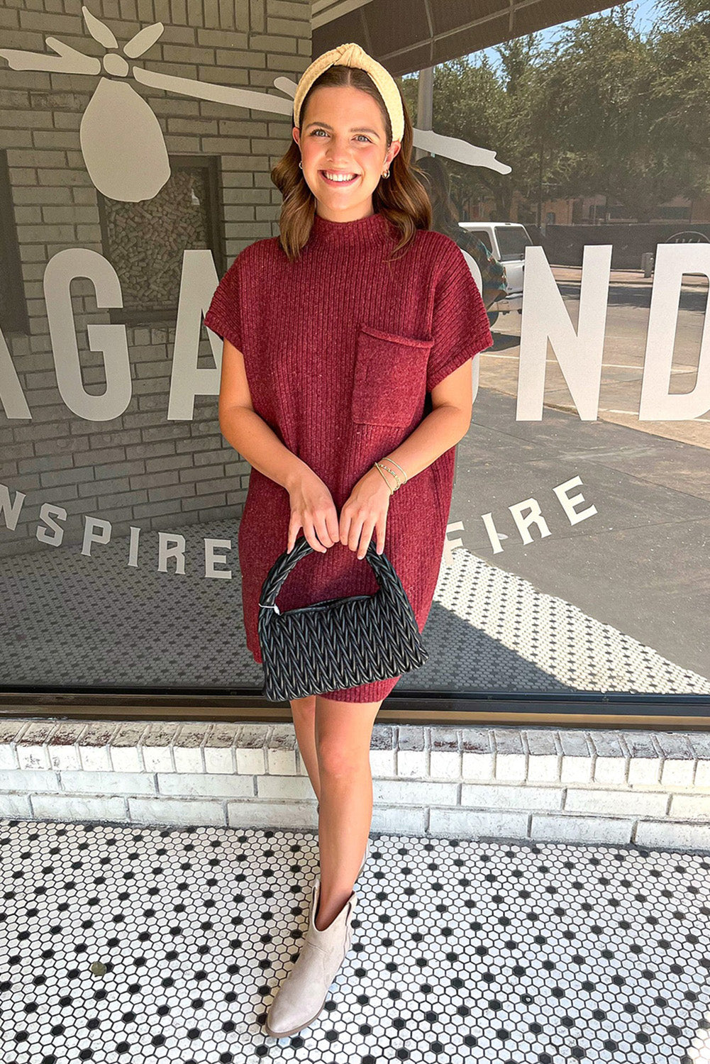 Pocket Ribbed Knit Sweater Dress