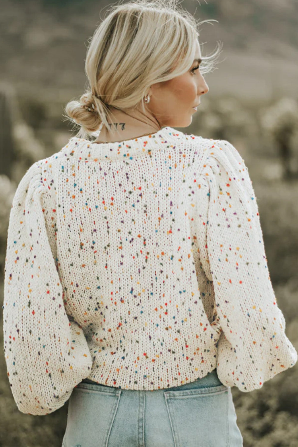 Colorful Dots Cable Knit Crew Neck Sweater