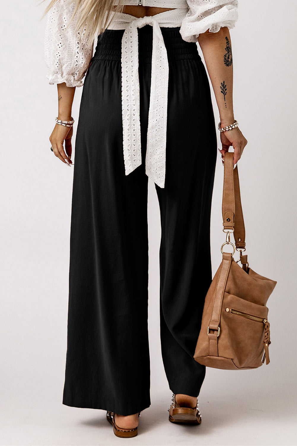 Drawstring Elastic Waist Wide Leg Pants