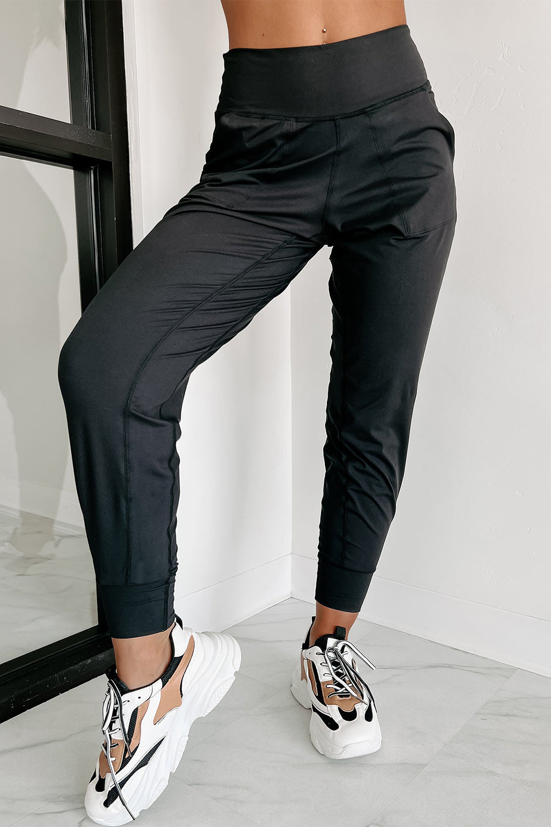 Exposed Seam High Waist Pocketed Joggers