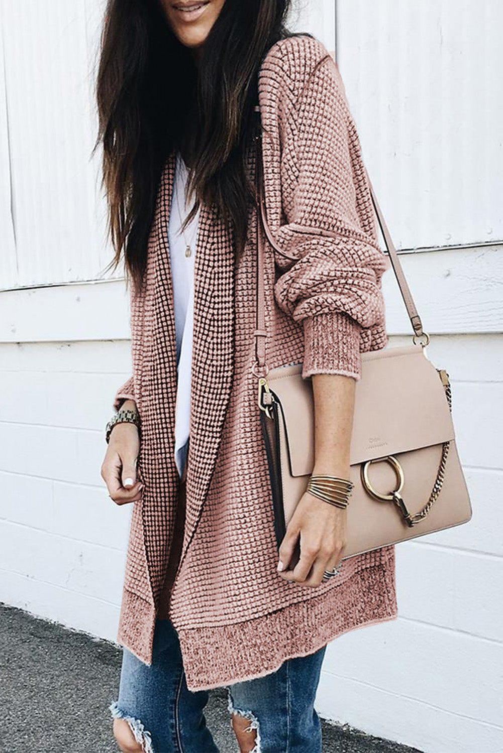 Plaid Knitted Long Open Front Cardigan