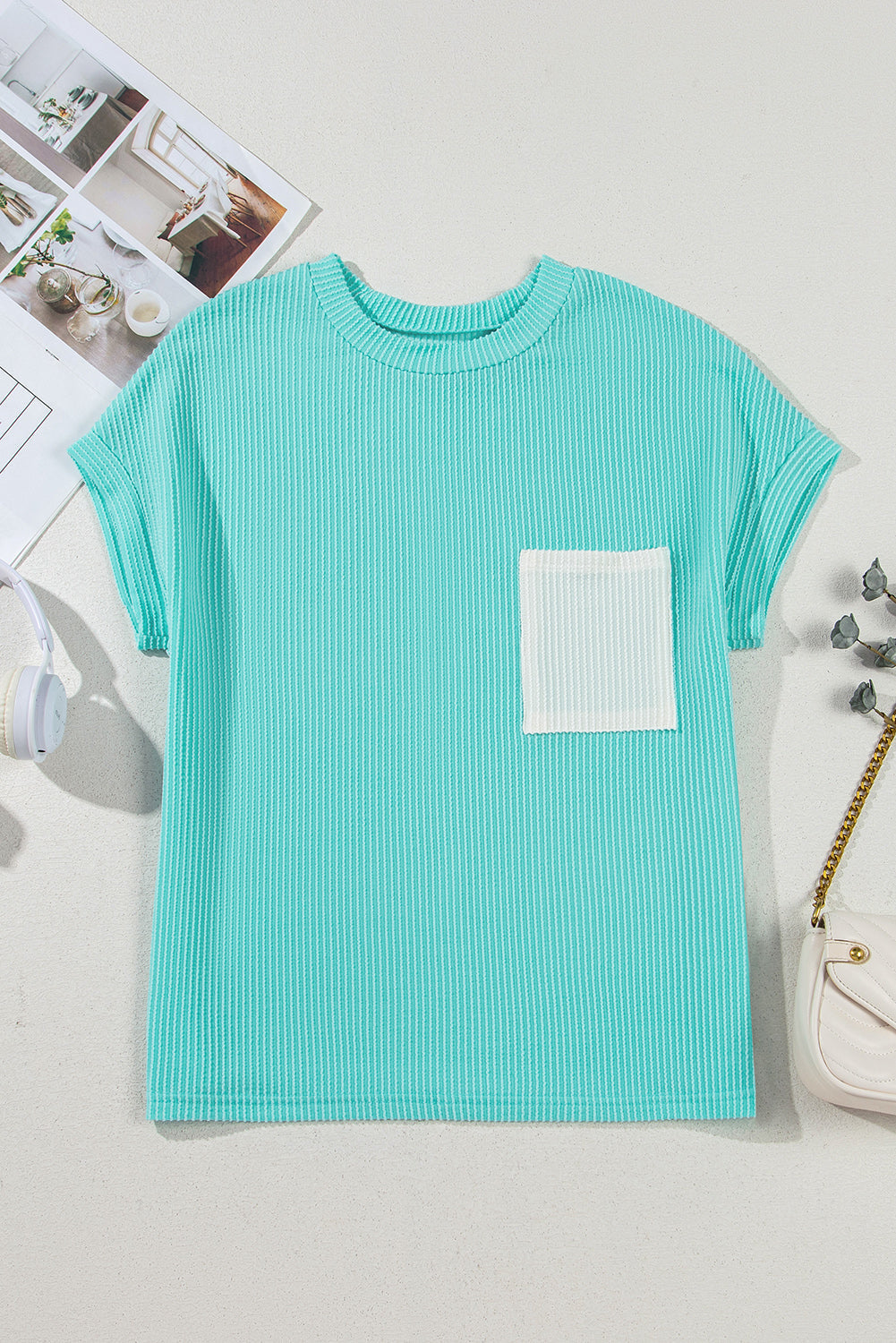 Corded Color Block Pocketed T Shirt
