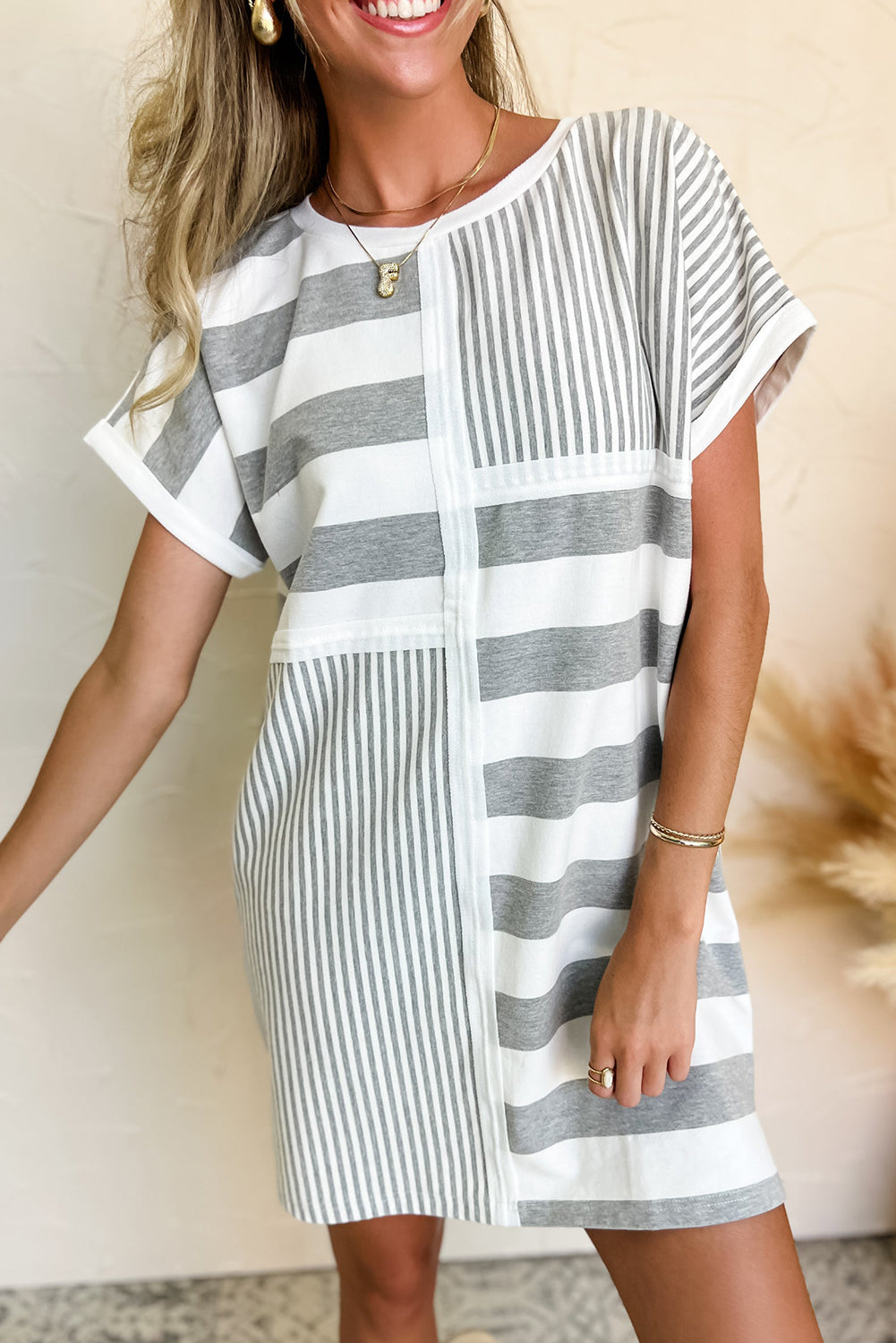 Stripe Mixed Print Set/Dress