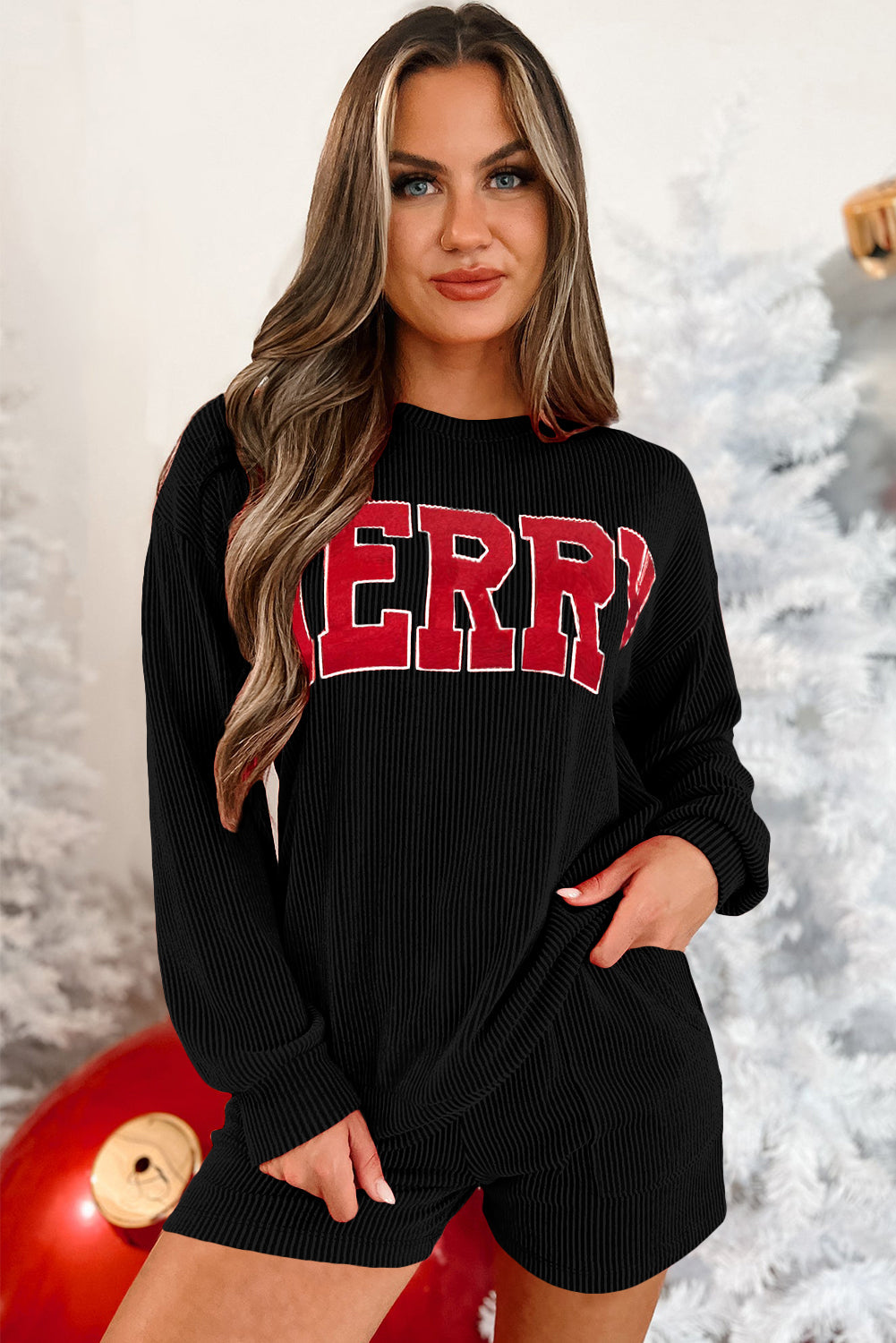 MERRY Long Sleeve Top and Shorts Set