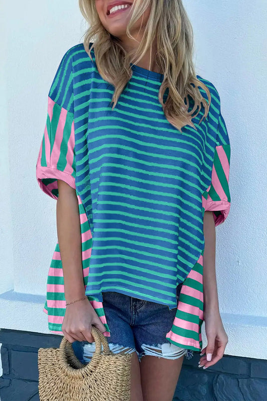 Stripe Colorblock Patchwork Baggy Tee