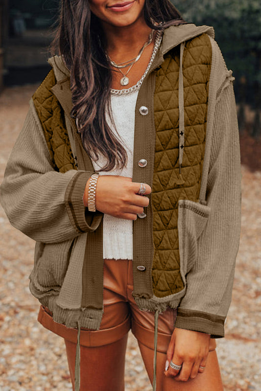 Textured Patchwork Hooded Jacket