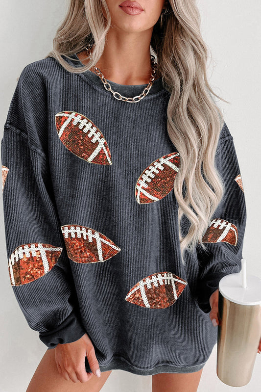 Sequin Rugby Graphic Corded Baggy Sweatshirt