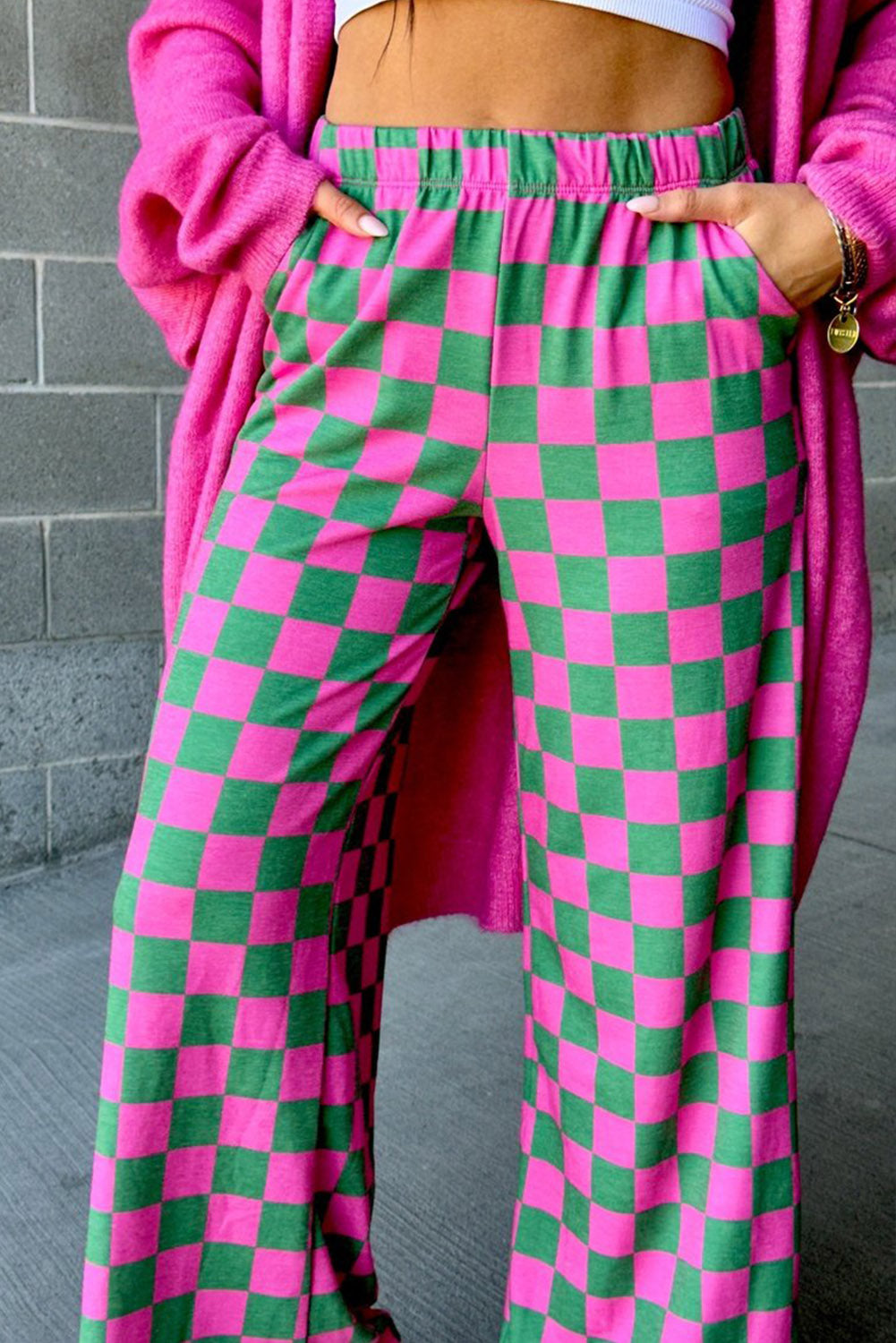 Checked High Waist Wide Leg Pants