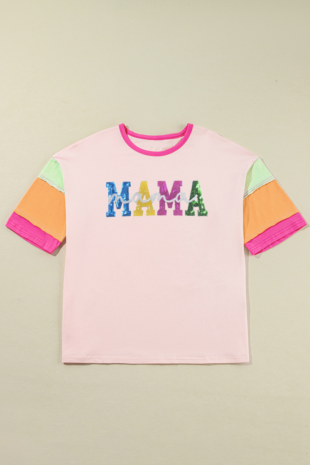 Sequin MAMA Patchwork Sleeve Tee