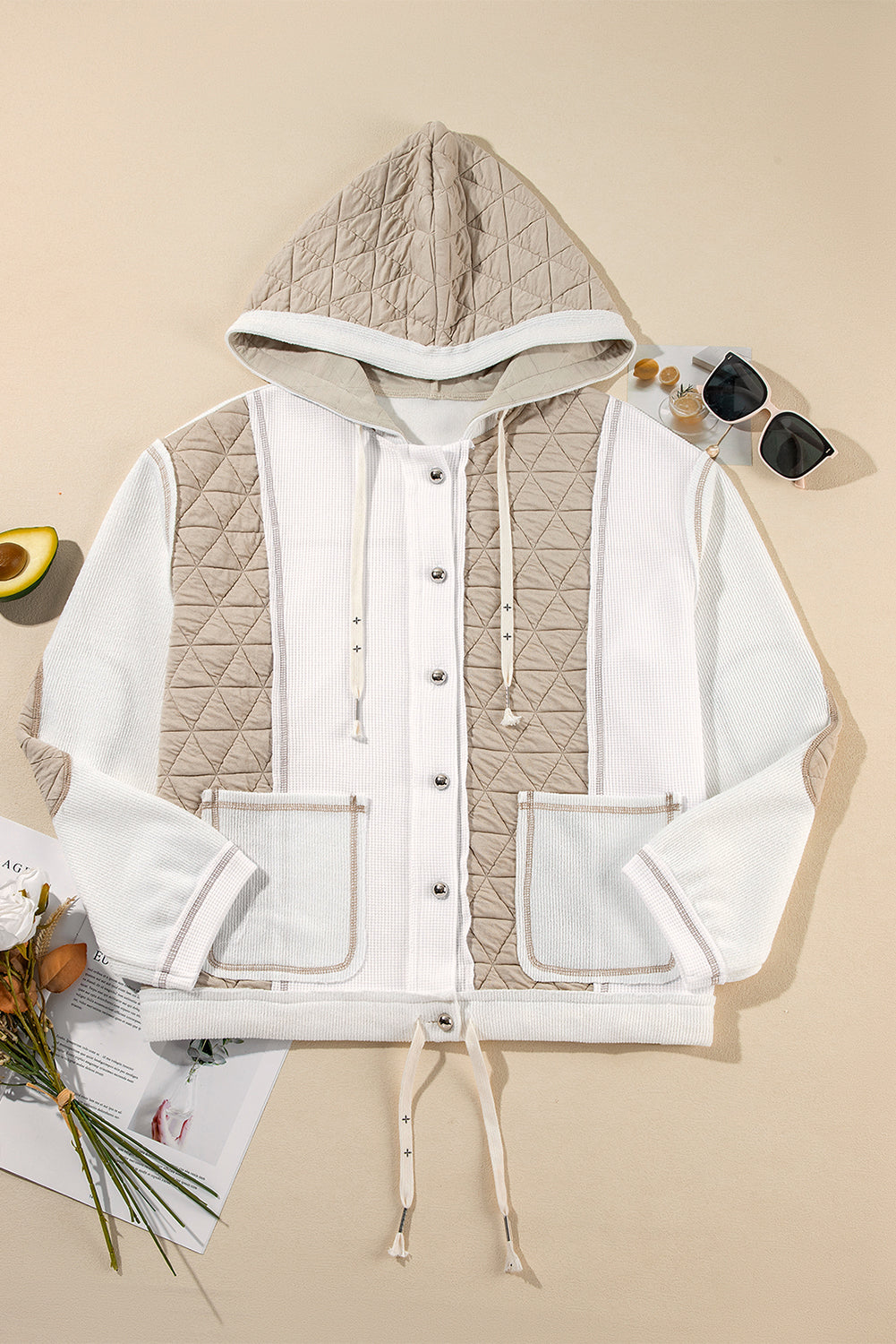 Textured Patchwork Hooded Jacket