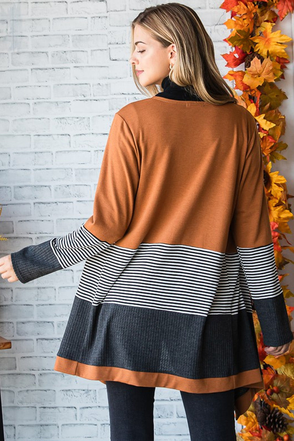 Colorblock Striped Patchwork Open Cardigan