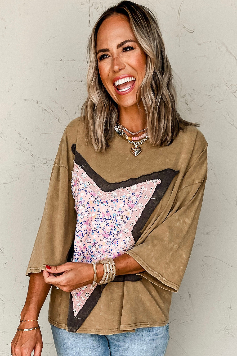 Star Patchwork 3/4 Wide Sleeve Tee