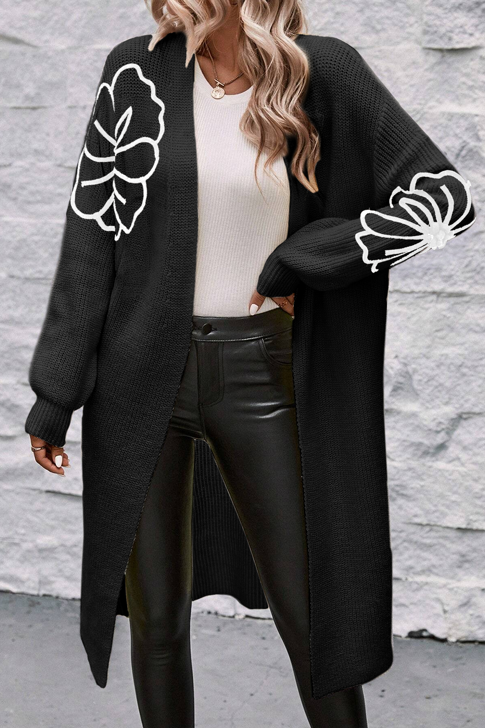 Flower Embroidered Open Front Cardigan