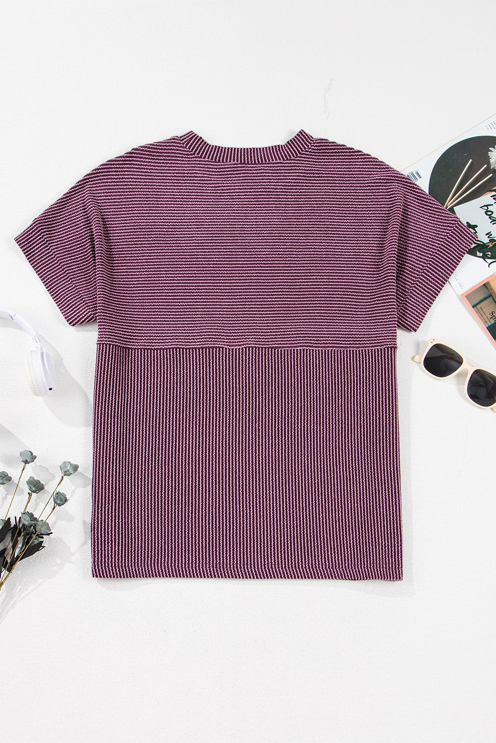 Corded Knit Mock Neck T Shirt