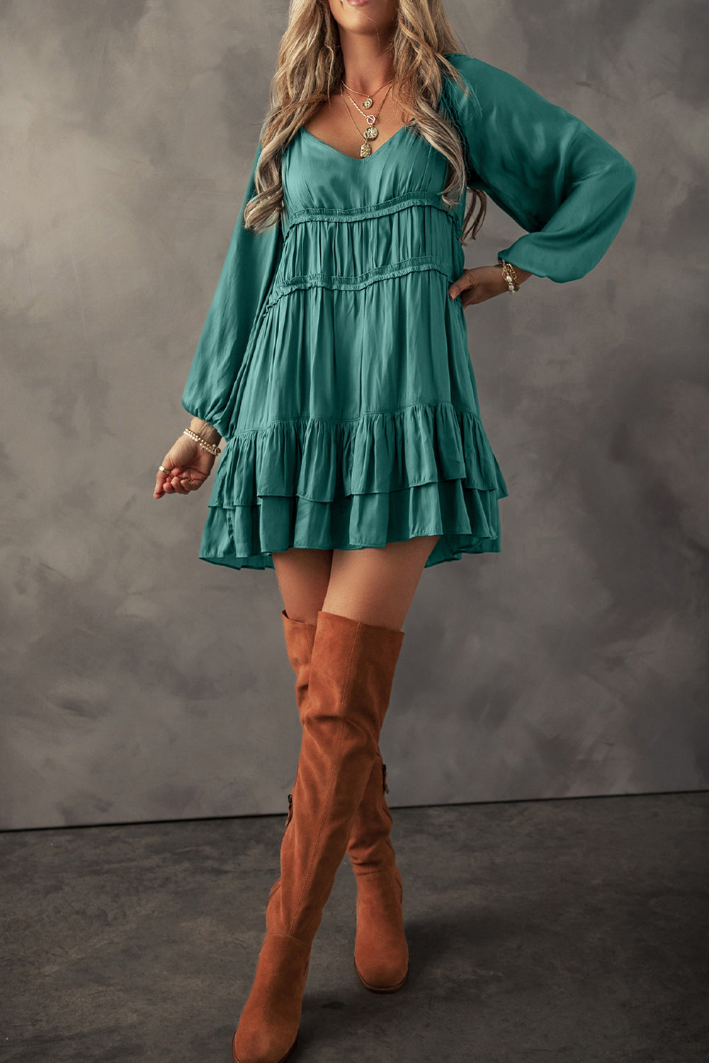Ruffled Puff Sleeve Mini Dress