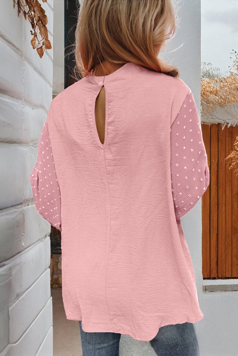 Swiss Dot Balloon Sleeve Blouse