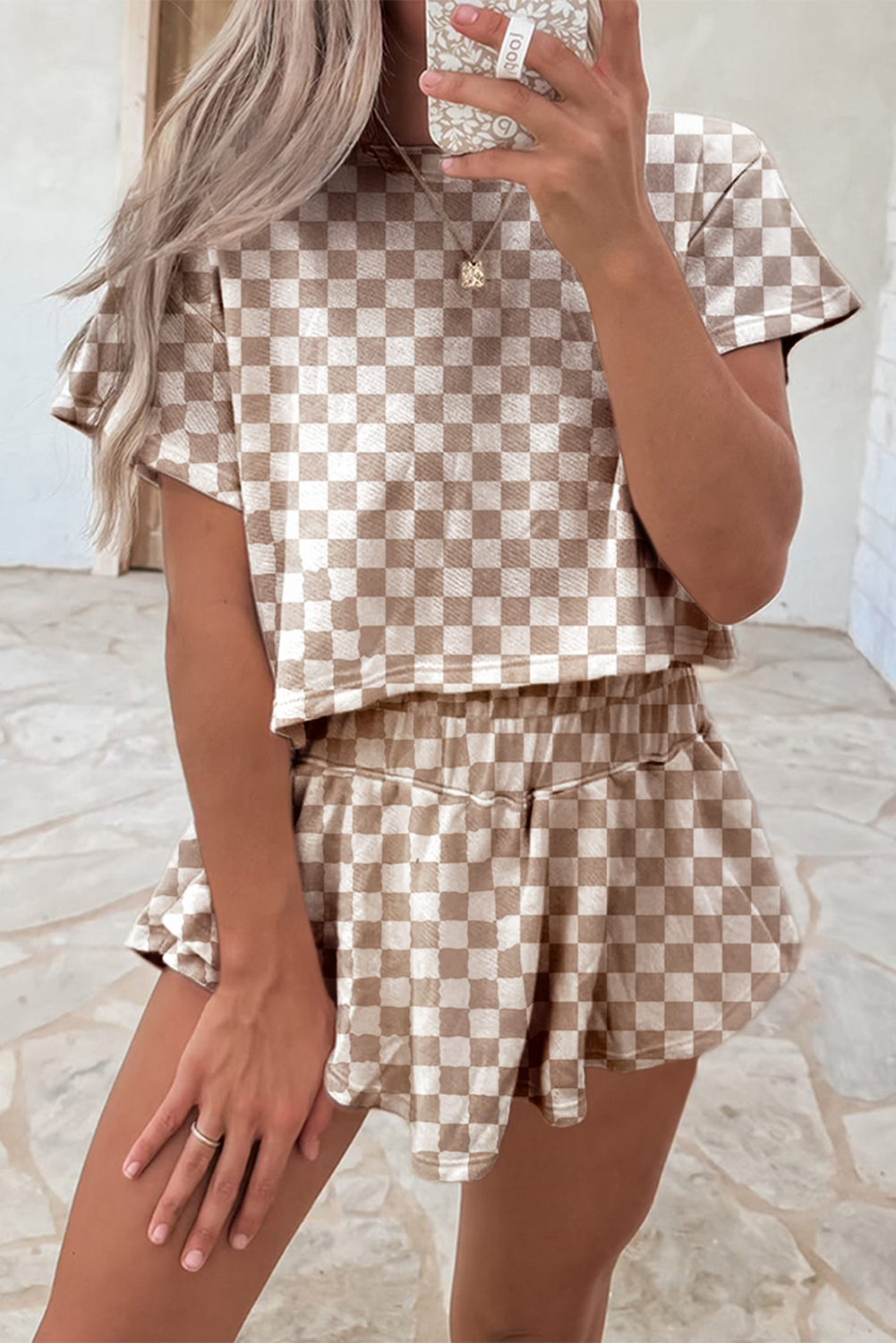 Checkerboard Tee and Skorts 2 Piece Outfit