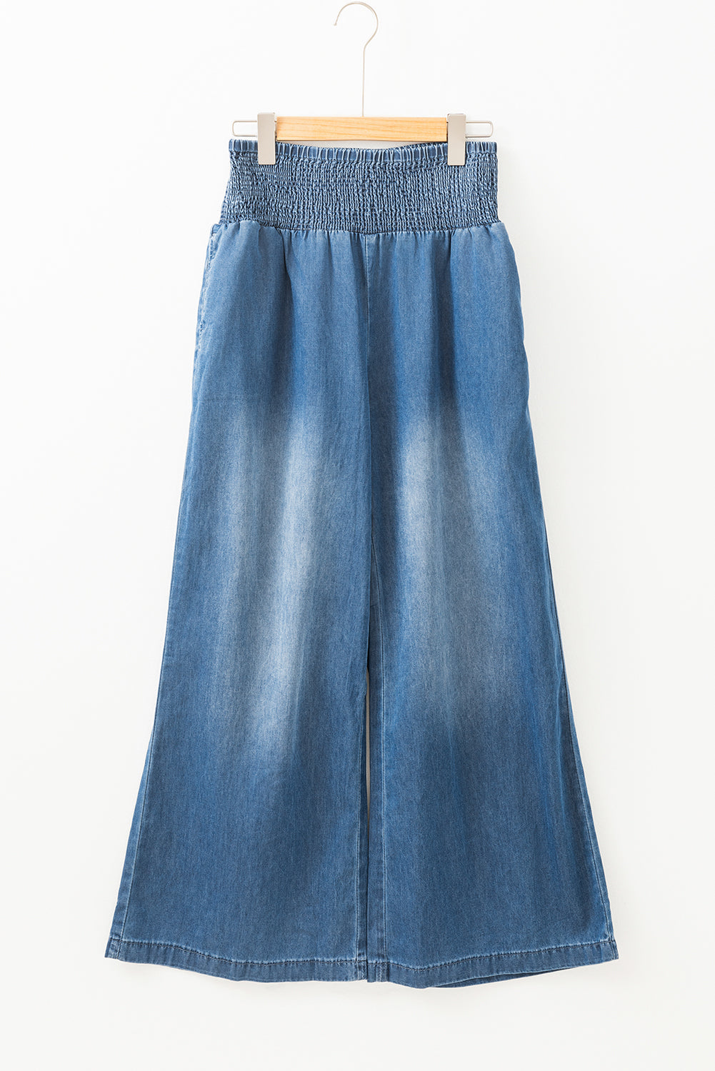 Smocked Waist Wide Leg Jeans