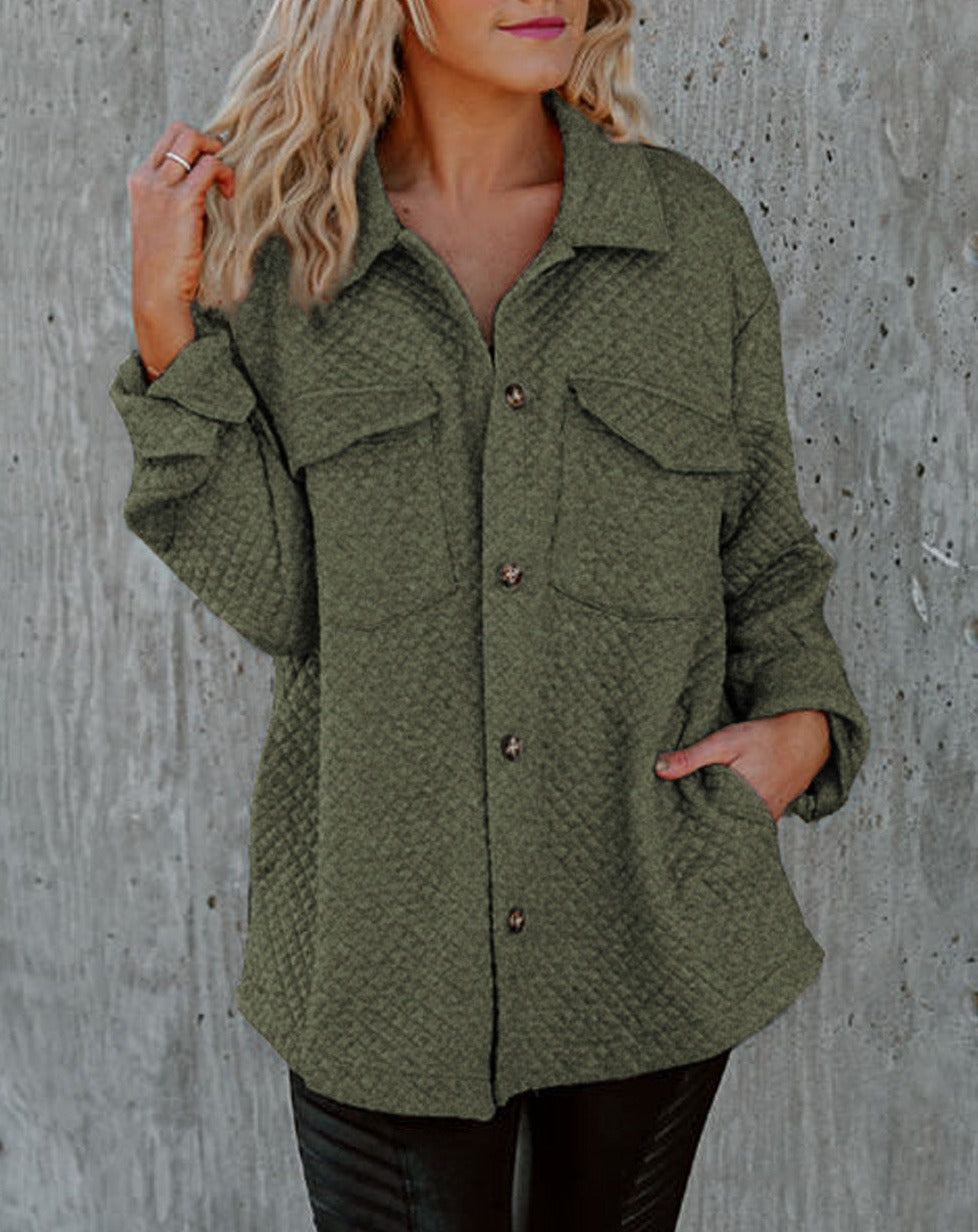 Lattice Texture Retro Flap Pocket Button Shacket