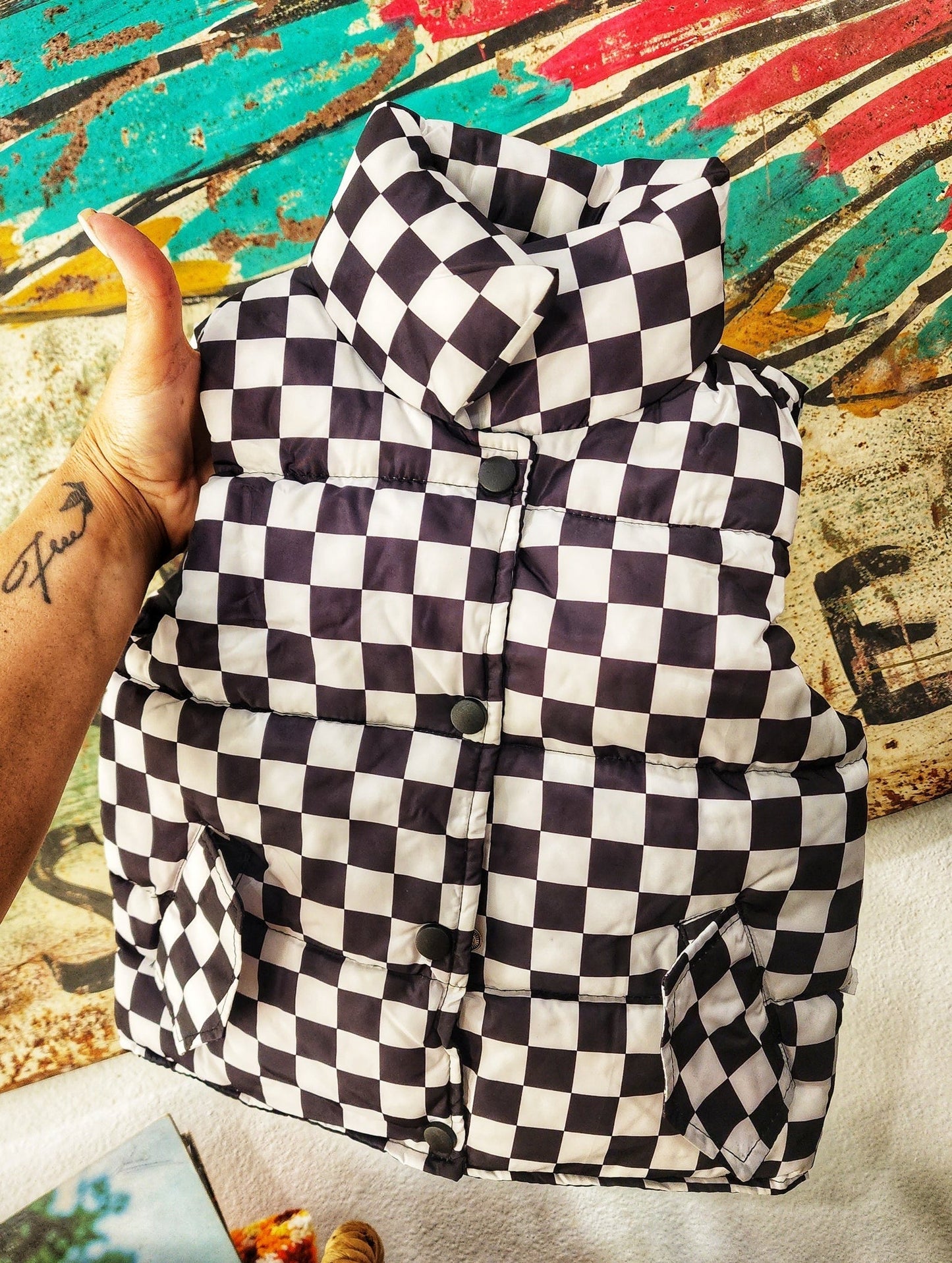 Kids checkered puff vest