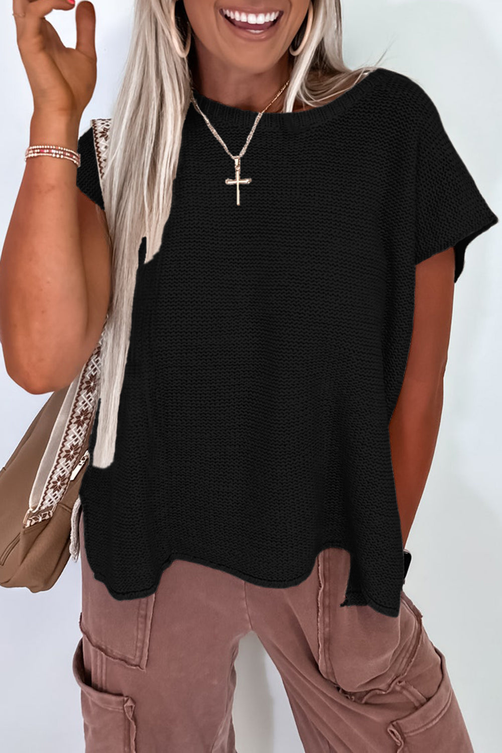 Solid Side Slits Sweater Tee