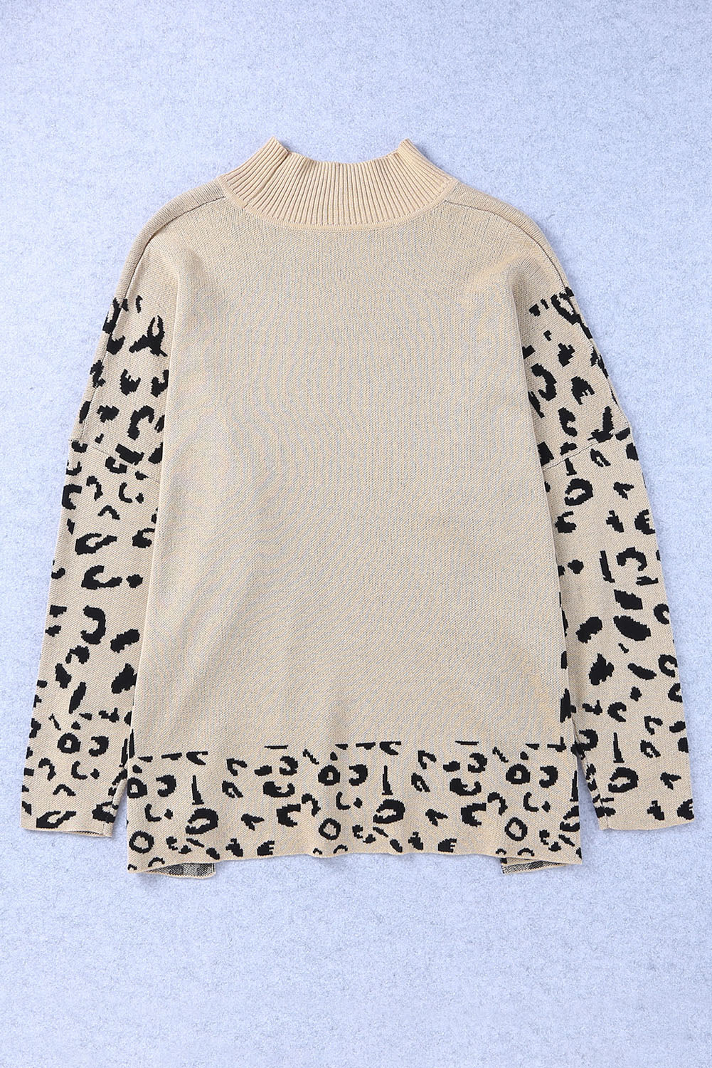 Leopard High Neck Side Slit Oversized Sweater