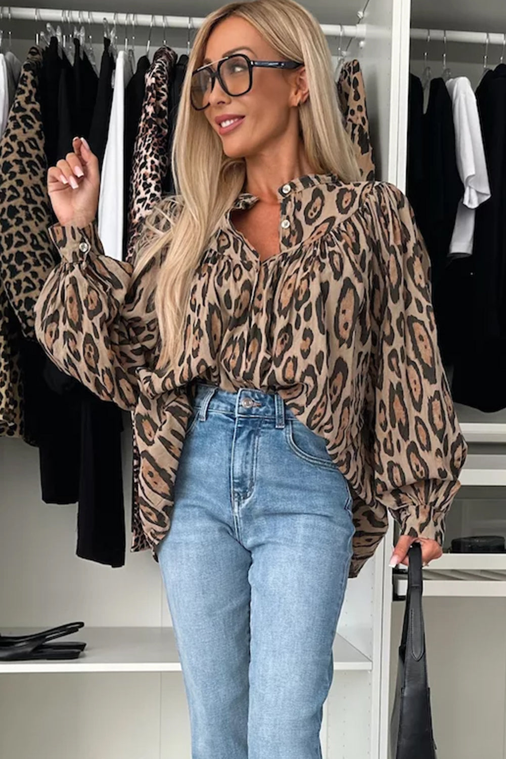 Leopard Balloon Sleeve Shirt