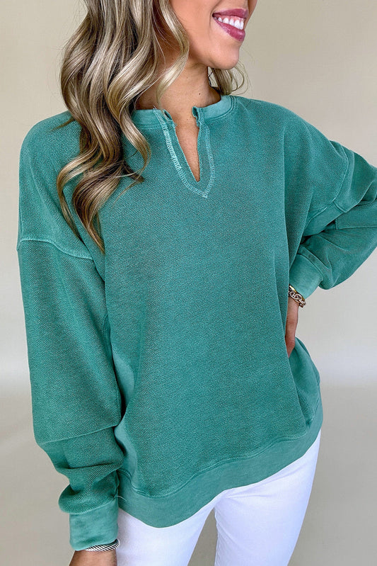 Solid Notched Neck Sweatshirt