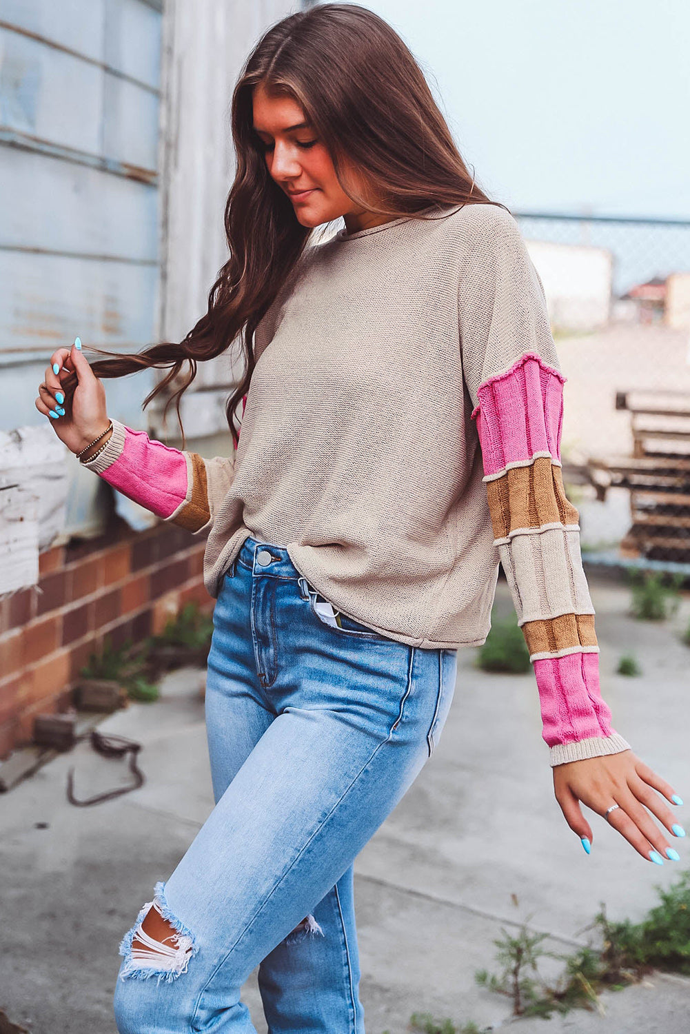 Colorblock Exposed Seam Sweater