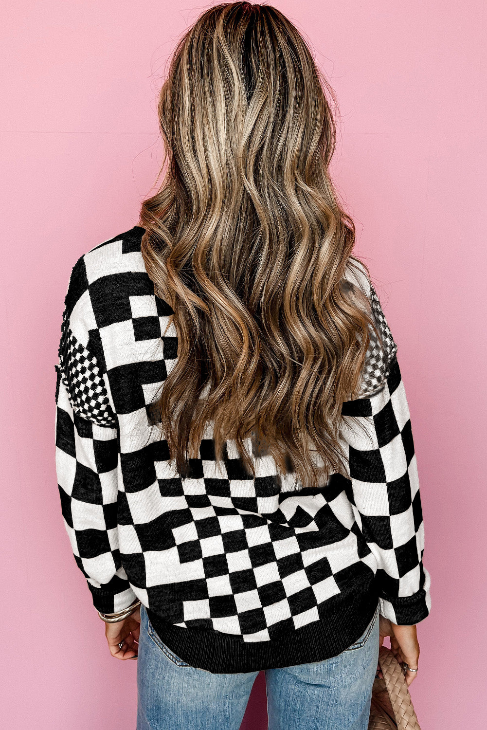 Checkered Drop Shoulder Sweater