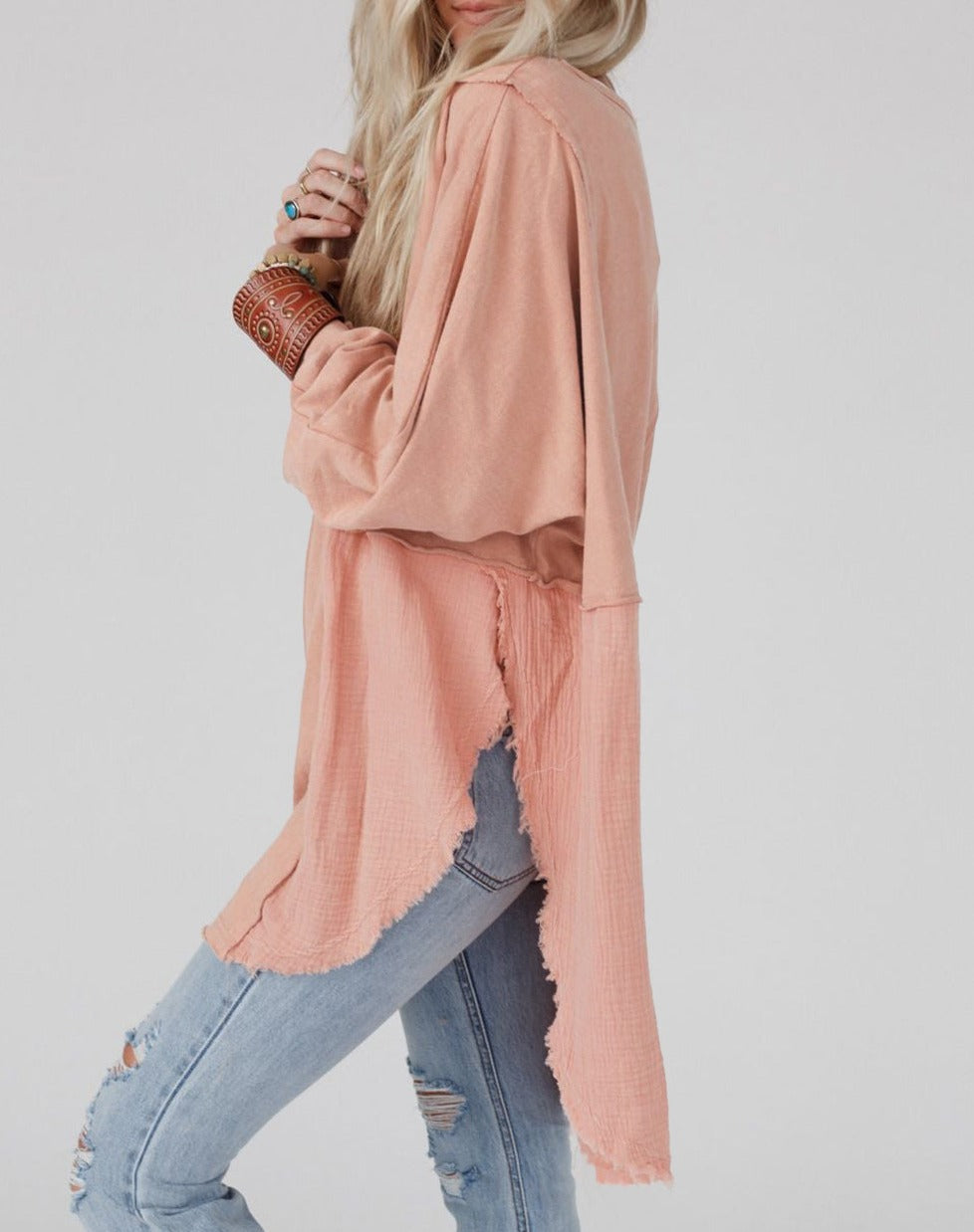 Crinkle Splicing Raw Hem Oversized Tee